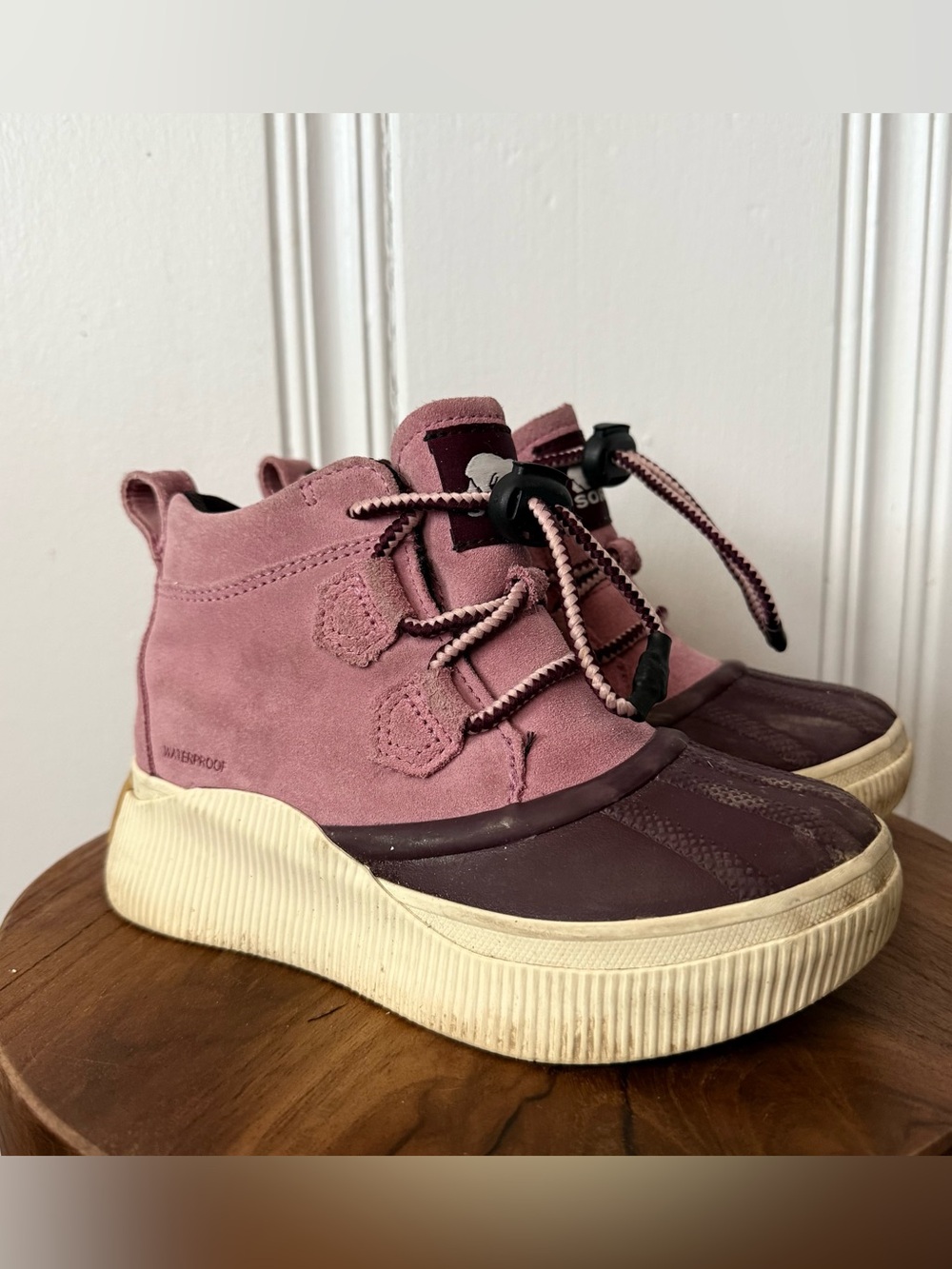 Sorel Pink Suede & Plum Waterproof Platform Duck Boots youth size 1